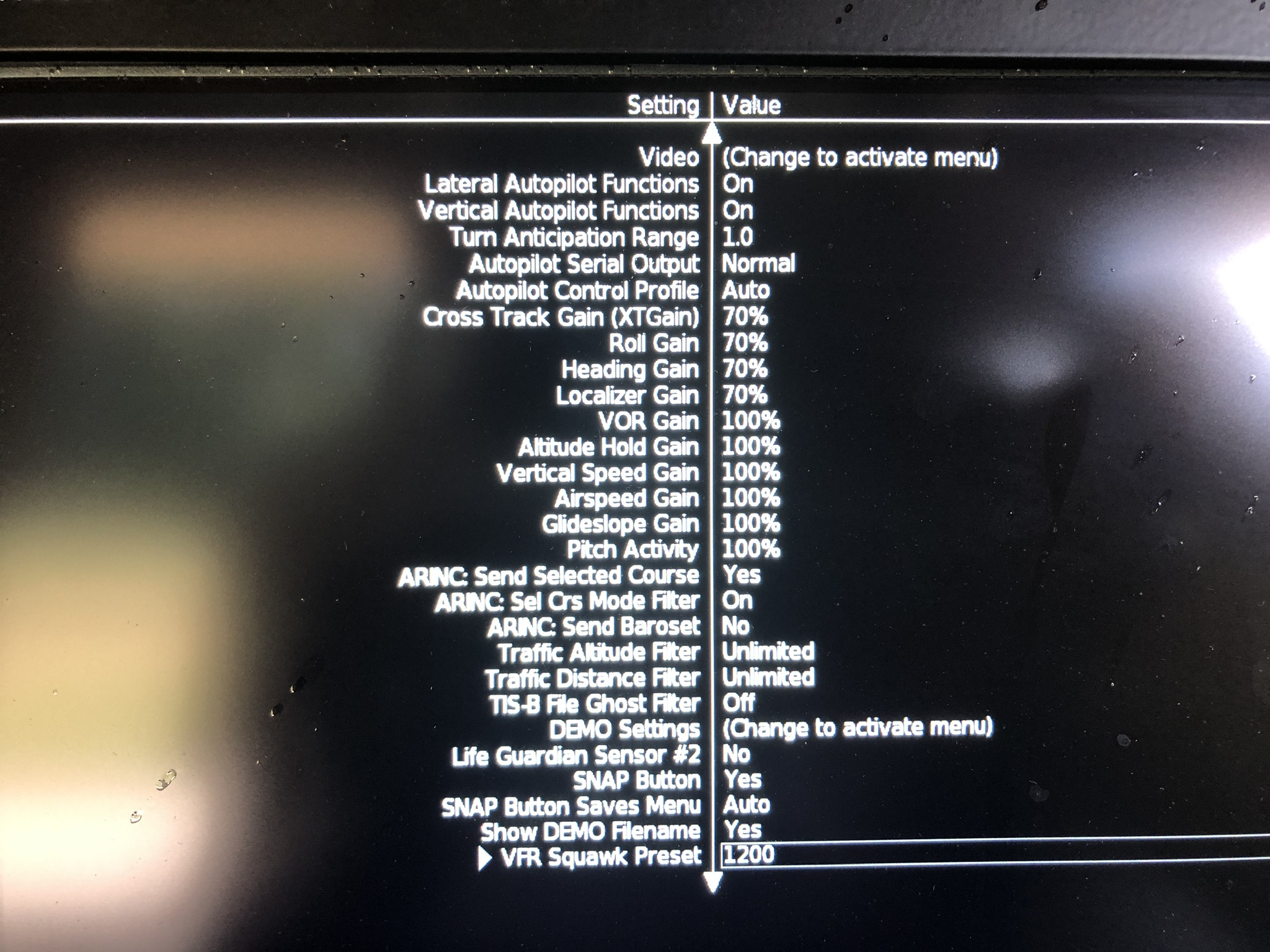 Autopilot Settings in Main Menu